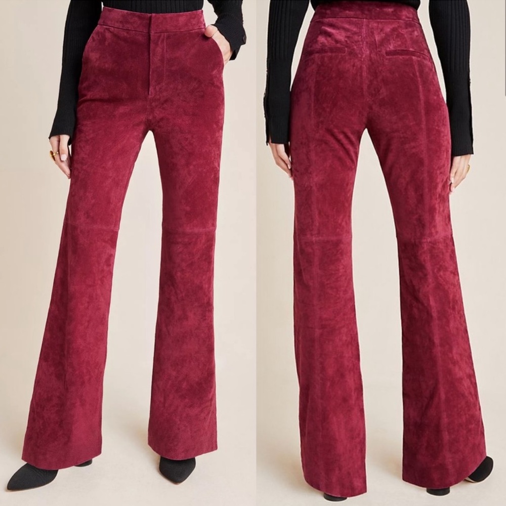 Anthropologie Carson Suede Red Flare Pants Size 6